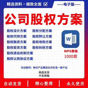 公司股权架构设计书与股权激励方案企业创业合伙入股分配制度资料