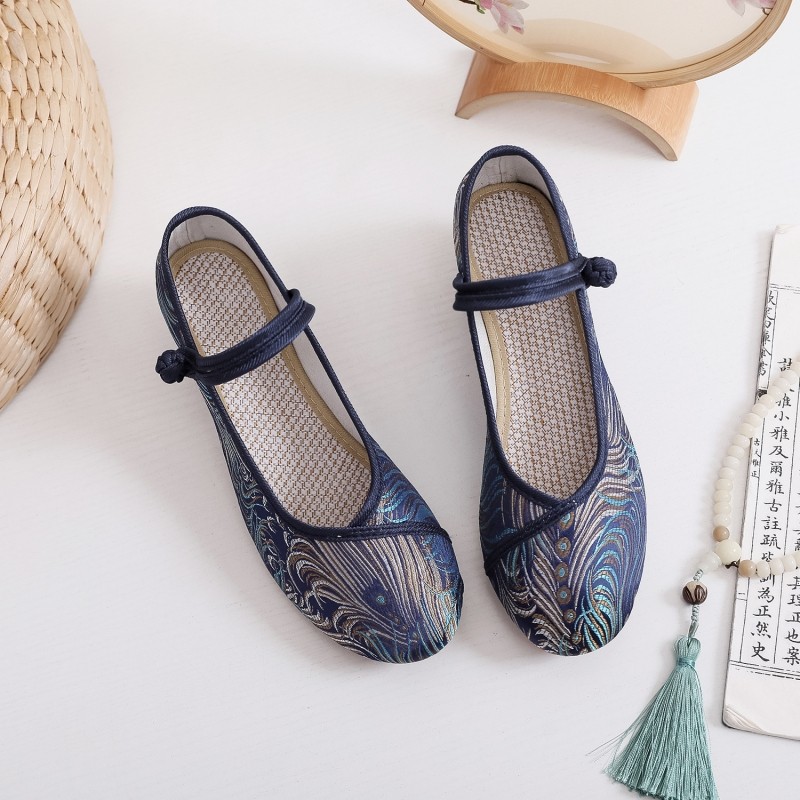 浅口复古高跟配马面裙旗袍鞋中国风茶服鞋古风汉服女软底绣花布鞋,女鞋,绣花鞋,淘宝优惠券,粉丝福利购,淘宝优惠卷