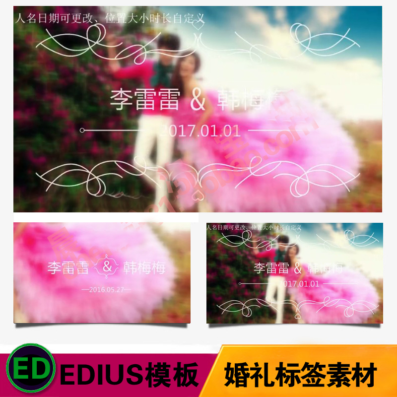 edius模板ed婚礼婚庆片头片尾修饰素材后期名字标签lOGO花纹素材