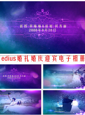 唯美浪漫edius婚礼婚庆迎宾片头视频模板婚礼结婚开场模板紫色