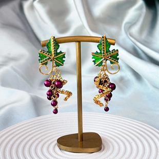 Ritz趣味立体手绘珐琅选钻水钻葡萄耳针 the 中古美产lunch