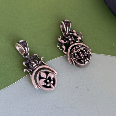 中古日本Regalia打标皇冠镶嵌双面款925银吊坠不退换