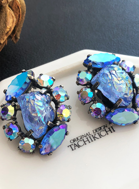 中古vintage50'sSchiaparell夏帕瑞丽幻彩冰山熔岩琉璃耳夹不退换