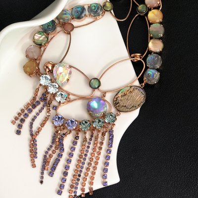 中古法产Reminiscence超美流苏水晶天然贝母项链