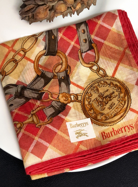 中古正品BBR保存品带贴纸标棉质印花烫金小方巾