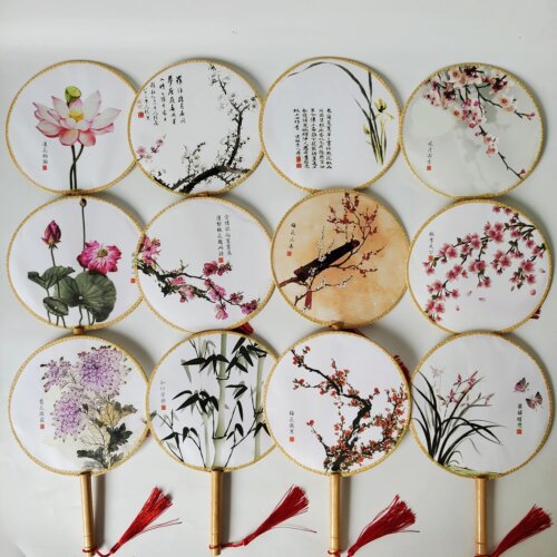 儿童团扇绢布小号花鸟摄影舞蹈扇