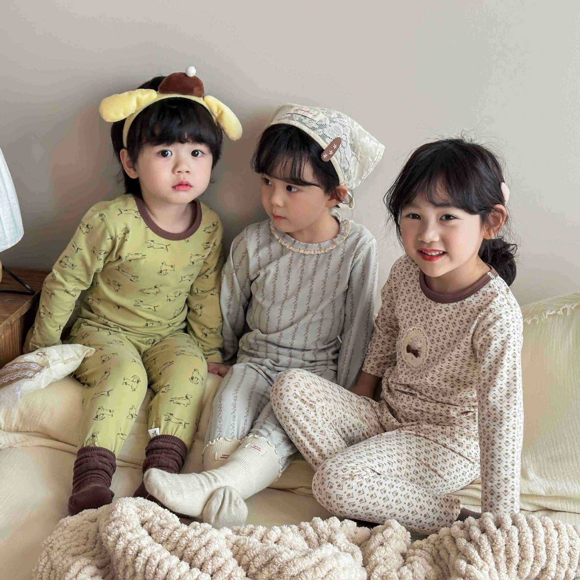 10A抗菌儿童纯棉无骨莱卡家居服套装男女童卡通睡宝宝衣秋衣秋裤