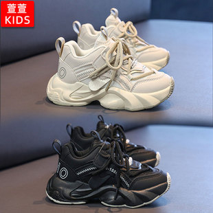 儿童小白鞋男款春季男童白色运动鞋女童鞋子黑色网面透气小孩休闲
