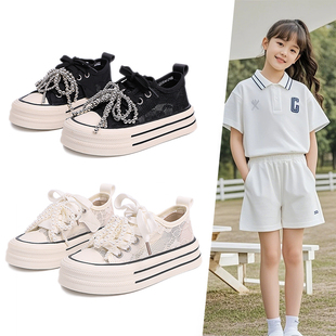 儿童板鞋2025新款女夏季网面女童帆布鞋春款透气一脚蹬小女孩布鞋