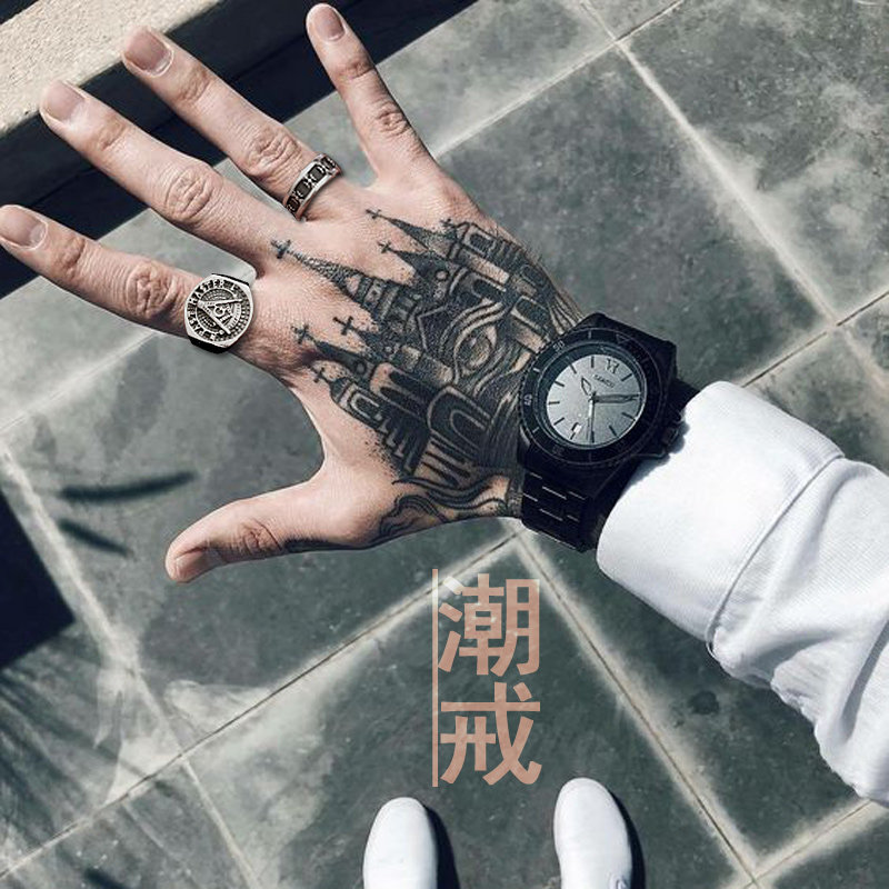 欧美朋克复古潮男士钛钢戒指霸气个性男式指环饰品共济会戒环搭配