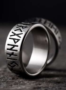北欧维京卢恩符文钛钢男士食指戒