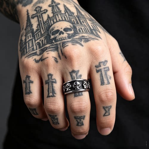 punk elements暗黑风骷髅头戒指男925银摇滚朋克风指环