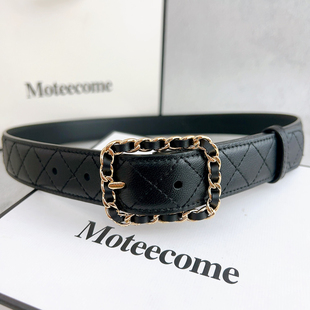 子西装 配饰高级羊皮腰带裤 黑色小香风配大衣真皮皮带 女装 2026新款