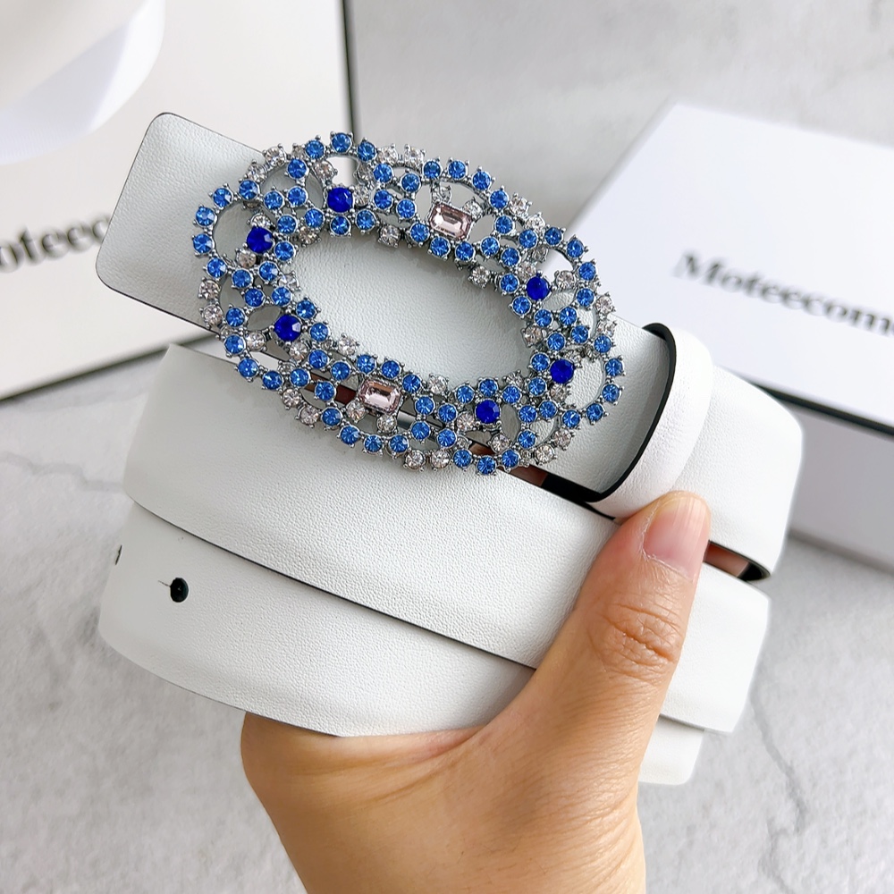 新款水钻红色百搭女士装饰牛仔裤带真皮牛皮裤子配裙子白色皮带