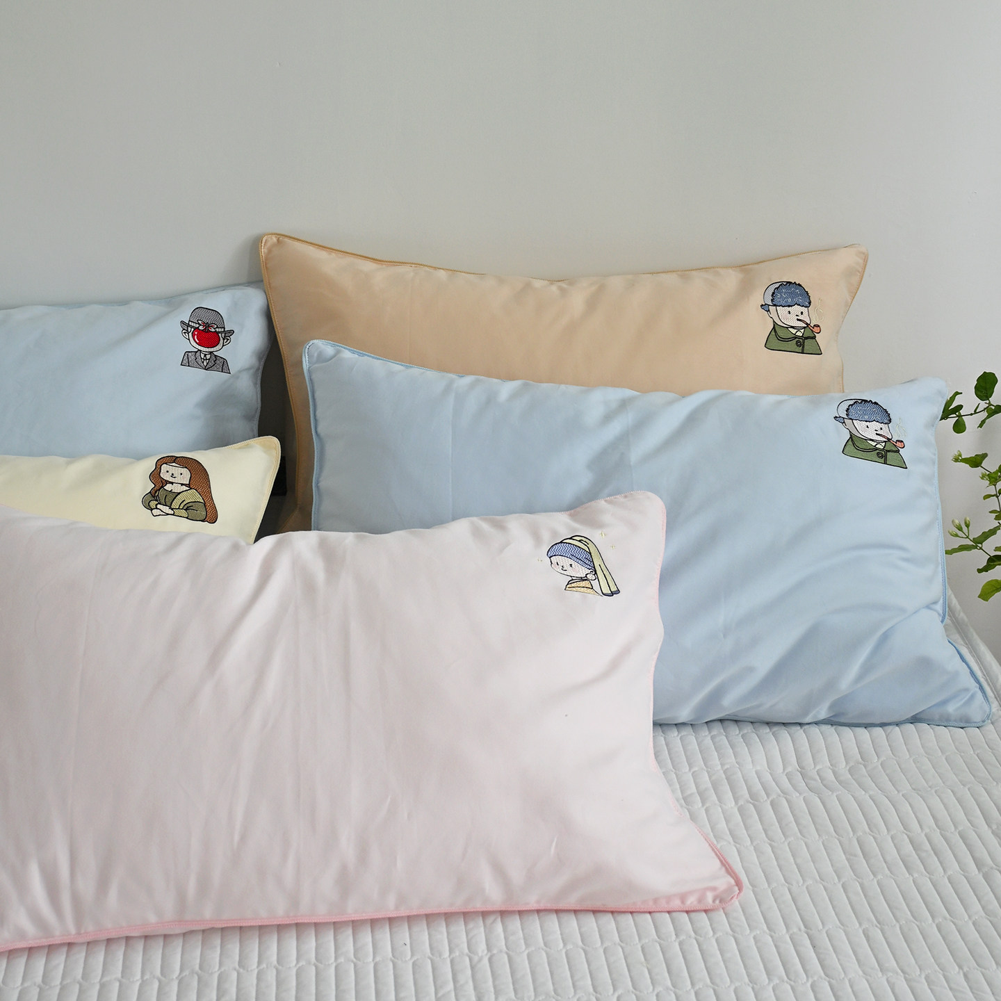 50S双股全棉枕套刺绣高支高密枕头套婴儿30x50全棉枕芯套男孩女孩