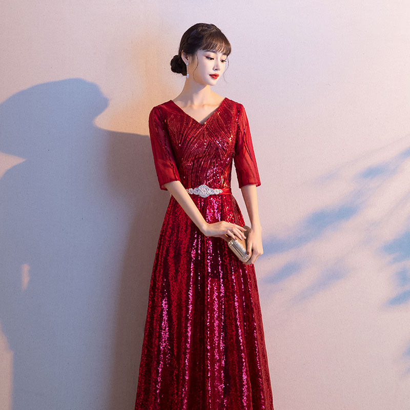 晚礼服女2024新款宴会高贵优雅长款大码婚礼年会主持人礼服演出服