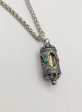 S925纯银复古民族风 六字真言双层嘎乌盒可拆卸吊坠男生个性银饰