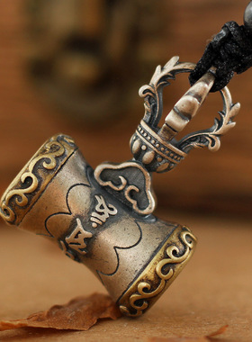 爆金刚锤泰银吊坠项链复古民族风饰品男女护身符六字真言锤子霸气