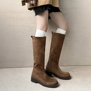 4cm长筒靴子秋冬超火绝美巨好看的骑士高筒不过膝堆堆黑棕色复古