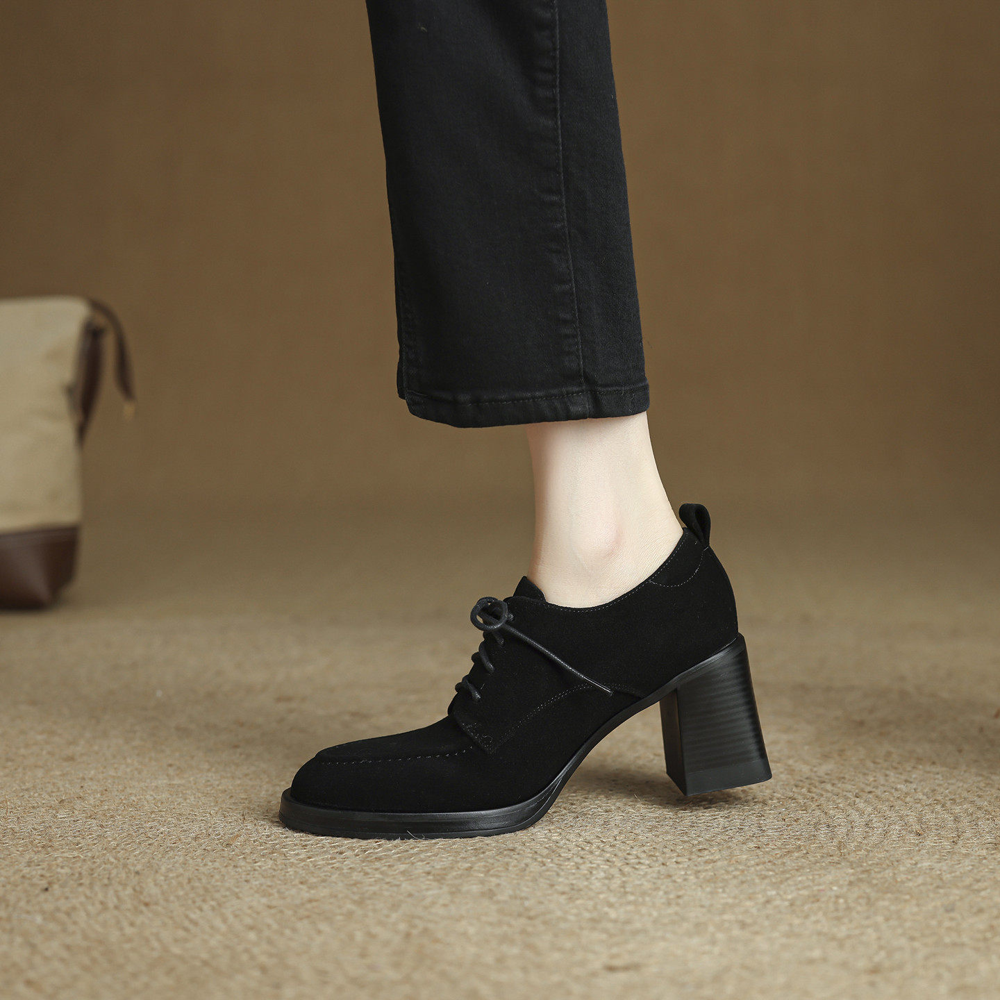 6cm/7.6cm磨砂真皮粗跟复古系带小皮鞋女高跟圆头英伦风显瘦单鞋,女鞋,深口单鞋,淘宝优惠券,粉丝福利购,淘宝优惠卷