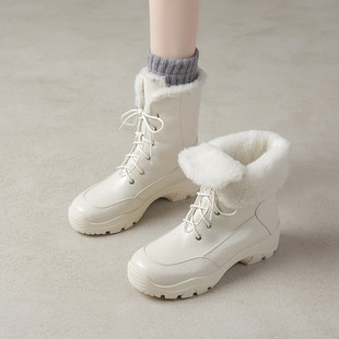 4.5cm冬季保暖防水防滑中筒短靴银色东北真皮加绒加厚雪地靴女款