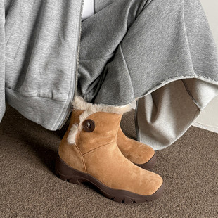 4cm圆头粗跟中跟短筒短靴子保暖2025年秋冬加绒厚棉鞋 耐寒雪地靴