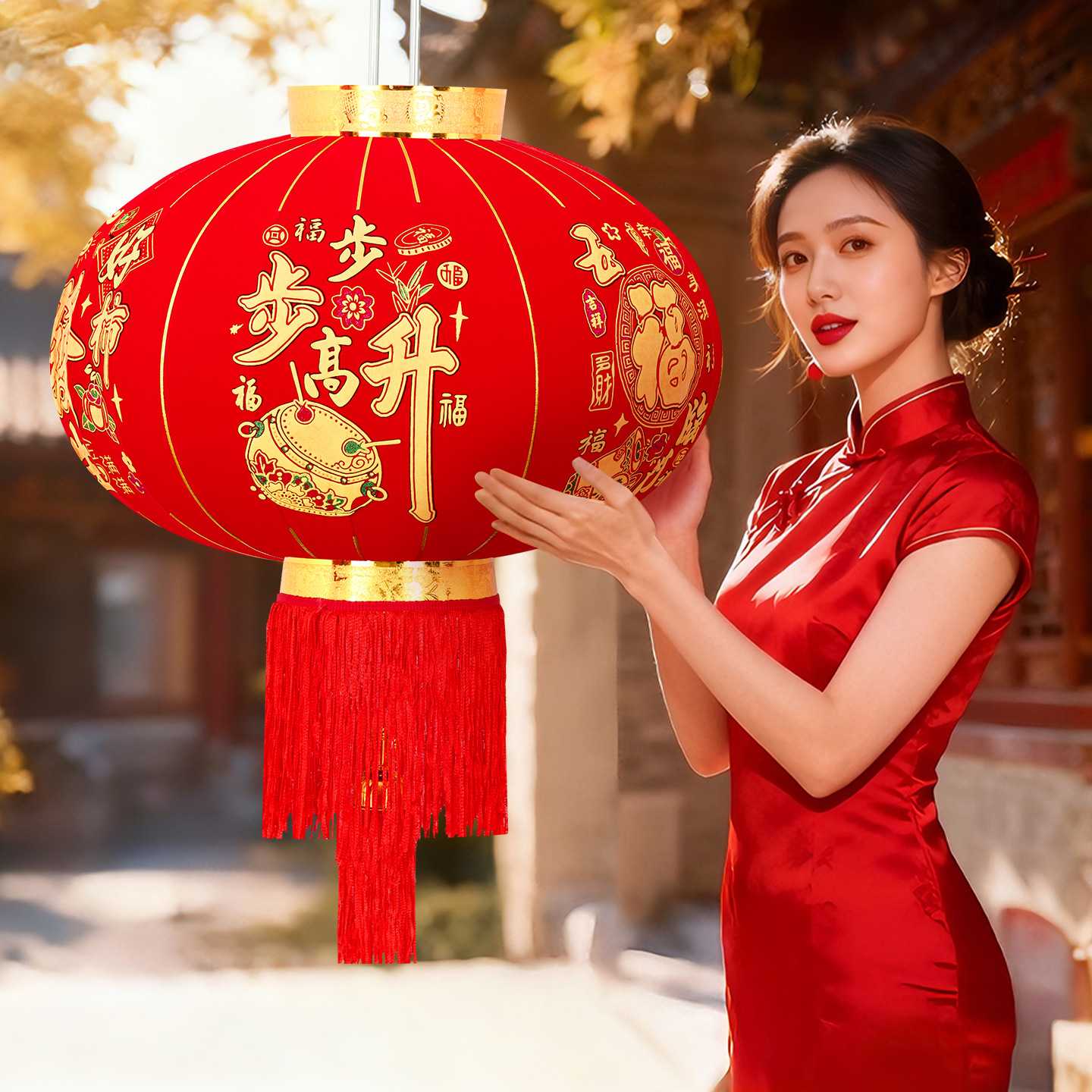 红灯笼大门口一对2026新款春节过年阳台绒布大灯笼挂件新年装饰品