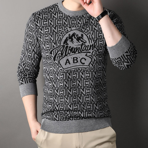 濮院新款秋冬季保暖男士羊毛衫中老年高档休闲圆领针织衫爸爸上装