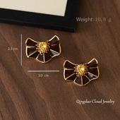 500古着耳饰中式 经典 简约宫廷镀金款 451 耳环手工镶嵌琉璃彩 耳钉