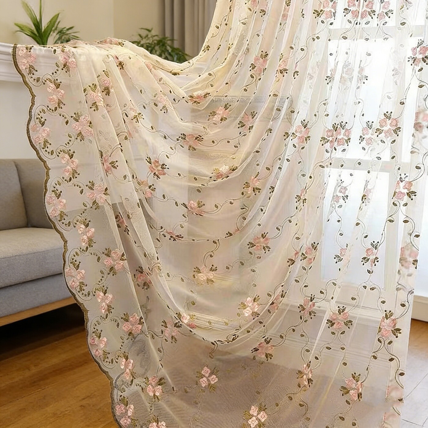 公主风少女田园绣花窗纱卧室薄款透气透光纱帘舞蹈室飘窗温馨纱帘