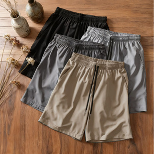 男士 薄款 运动中裤 宽松休闲黑色夏季 冰丝五分男裤 短裤 子短裤