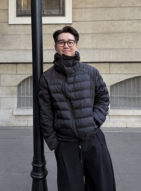 solarvibe橙色连帽排骨羽绒服男短款轻薄防风外套高级感立领