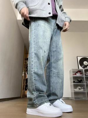 22TREE美式复古黄泥染牛仔裤