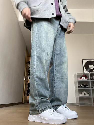 22TREE美式复古黄泥染牛仔裤