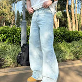 复古冰蓝染牛仔裤 男季 vibe风做旧直筒阔腿裤 22TREE美式 高街潮长裤