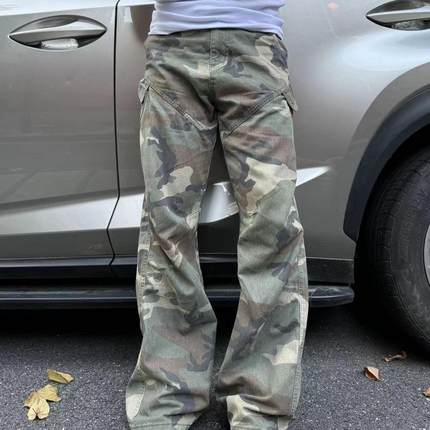 22tree 美式潮牌大口袋工装迷彩裤街头直筒军鸟百搭拖地休闲裤子