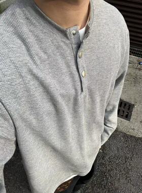 22TREE美式小众中性亨利领T恤宽松休闲秋冬内搭打底衫上衣长袖