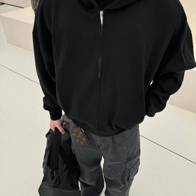 22TREE 美式纯色cleanfit短款连帽拉链卫衣男女休闲百搭上衣外套