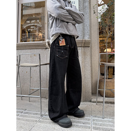 solarvibe美式复古原牛牛仔裤男季vibe风直筒显高显瘦裤高街长裤