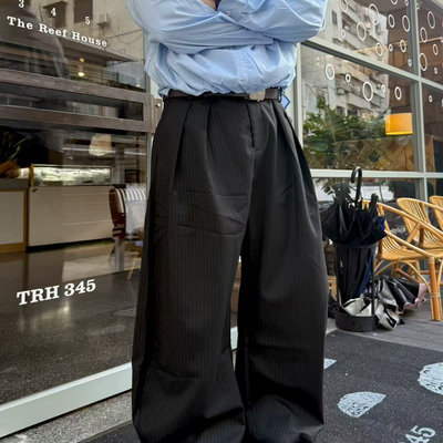 22TREE褶皱弯刀条纹小众简约百搭微喇宽松cleanfit直筒垂感西裤