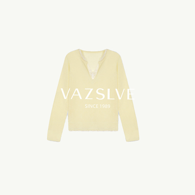 【VAZSLVE/全新奢品】捡漏V领花边蕾丝针织衫女百搭显瘦上衣HBA52
