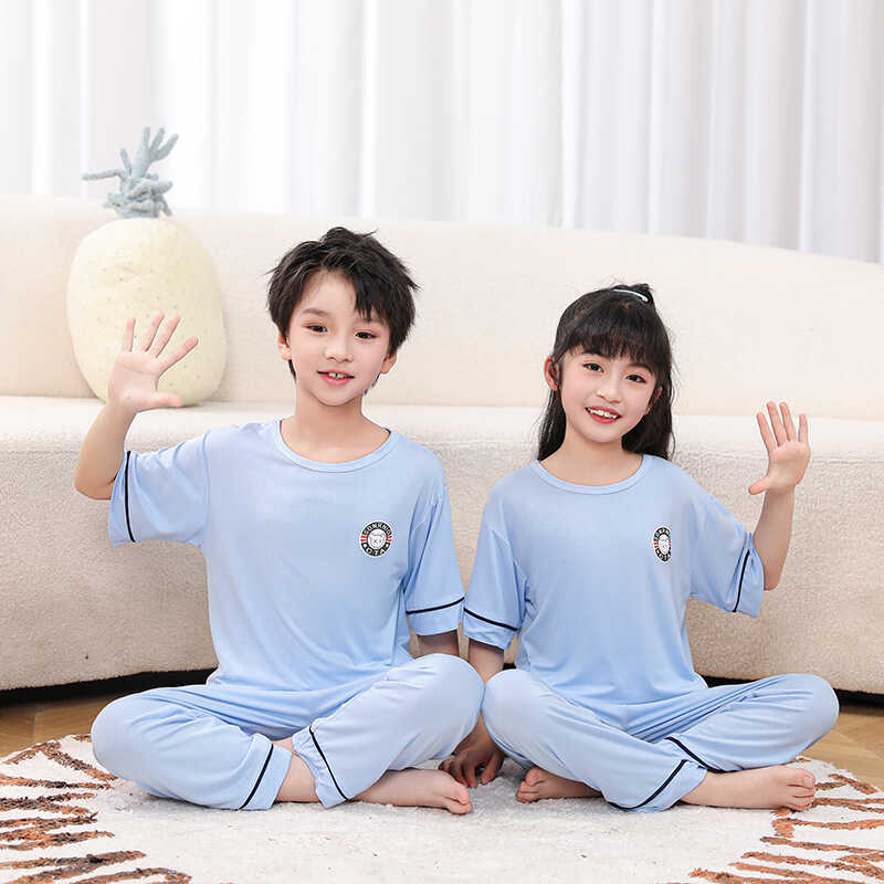 莫代尔儿童家居服套装夏季短袖薄款空调服男女童睡衣中大童打底衫