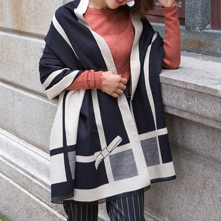 韩国秋冬季仿羊绒围巾女蝴蝶结超大双面仿羊毛披肩保暖两用女围脖