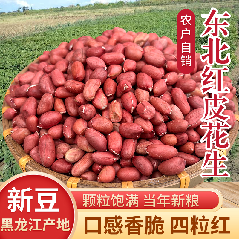 1kg黑龙江东北红皮花生米四粒红