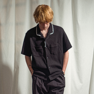 PUPILTRAVEL *cleanfit 休闲质感纹理布料老钱风短袖衬衫