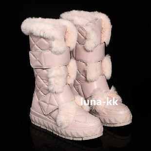 欧洲站2024女靴平底新款 毛毛靴加绒中筒靴厚底雪地靴羊毛靴 秋冬季