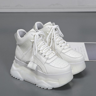 欧洲站女鞋 新款 欧货系带圆头果冻摇摇底运动高帮真皮鞋 女 2026春季