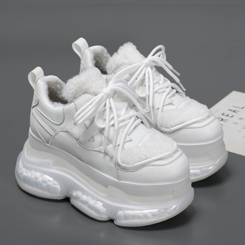 雪地羊毛鞋女鞋2024秋冬新款厚底保暖毛毛鞋增高9CM加绒小白鞋潮