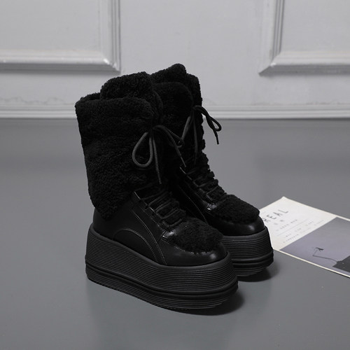 加厚羊毛雪地靴女2025冬新款厚底女靴增高9CM保暖毛毛中筒靴