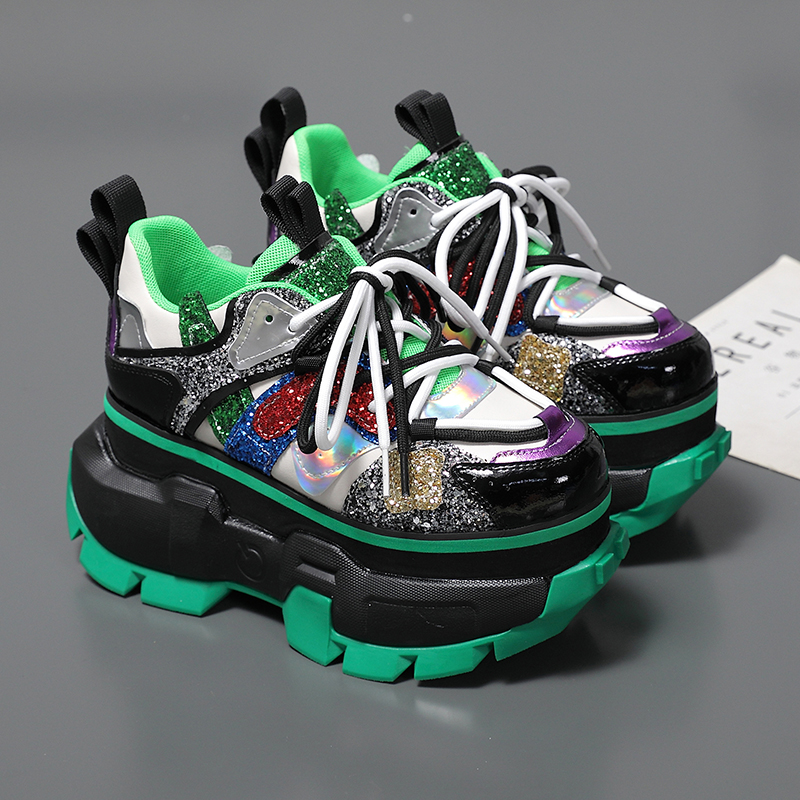 欧洲站2025年春秋季新款时尚厚底增高9cm老爹鞋拼色原创小众女鞋